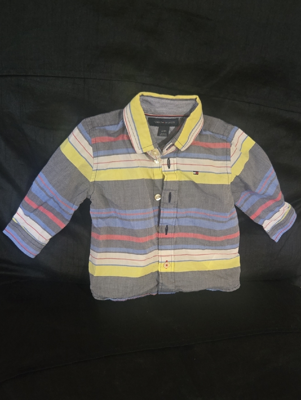 Tommy Hilfiger Baby Boy Multicolor Striped Button-Down Sz 6 9 Months Great Condi